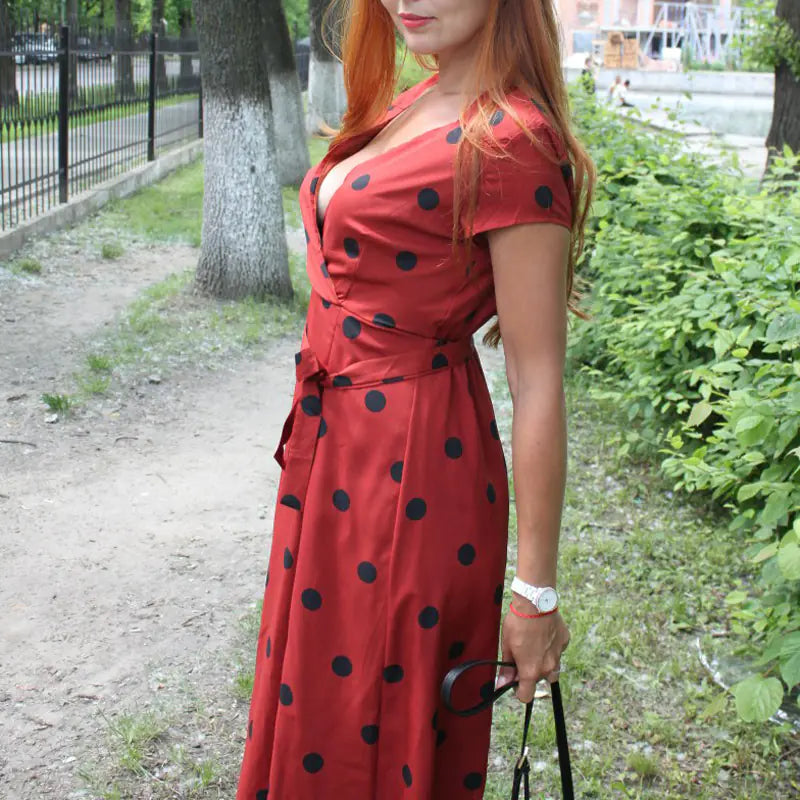 Polka Dot Print Tie Dress - Fashionably Casual