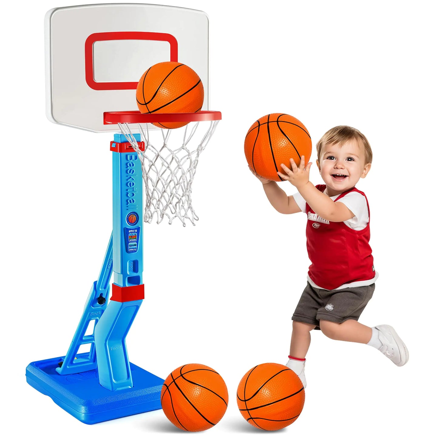 Play22 Toddler Basketball Hoop Indoor for Kids - Height Adjustable Baby Basketball Hoop Set 4 Balls & Pump Boys & Girls Toddler Outdoor Toys for Ages 3-5 Outside Toys for Toddlers