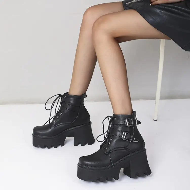 Front Lace-Up Chunky Heel Ladies' Shoes