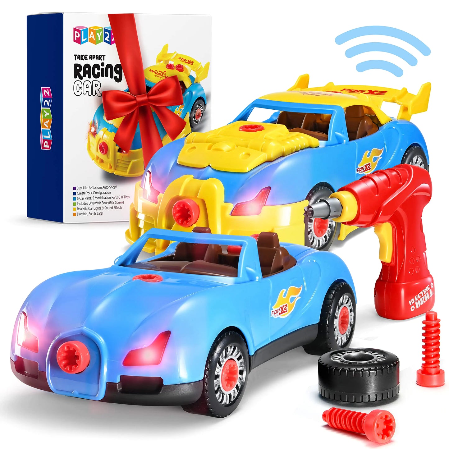 Play22 30 Pcs Take Apart Racing Car Toddler Toys Set - Build Your Own Car with Drill Engine Sounds & Lights - Toy Car Constructions Set Stem Building Learning Education Toys for Kids Ages 3+ Years
