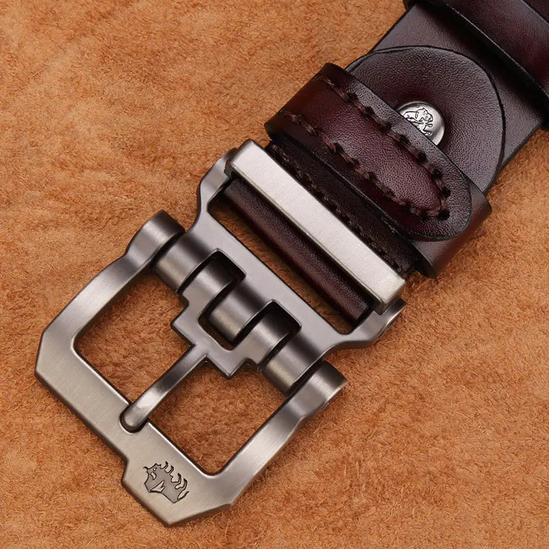 Men's Real Leather Casual Belt with Business Buckle