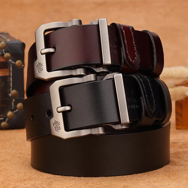 Men's Real Leather Casual Belt with Business Buckle