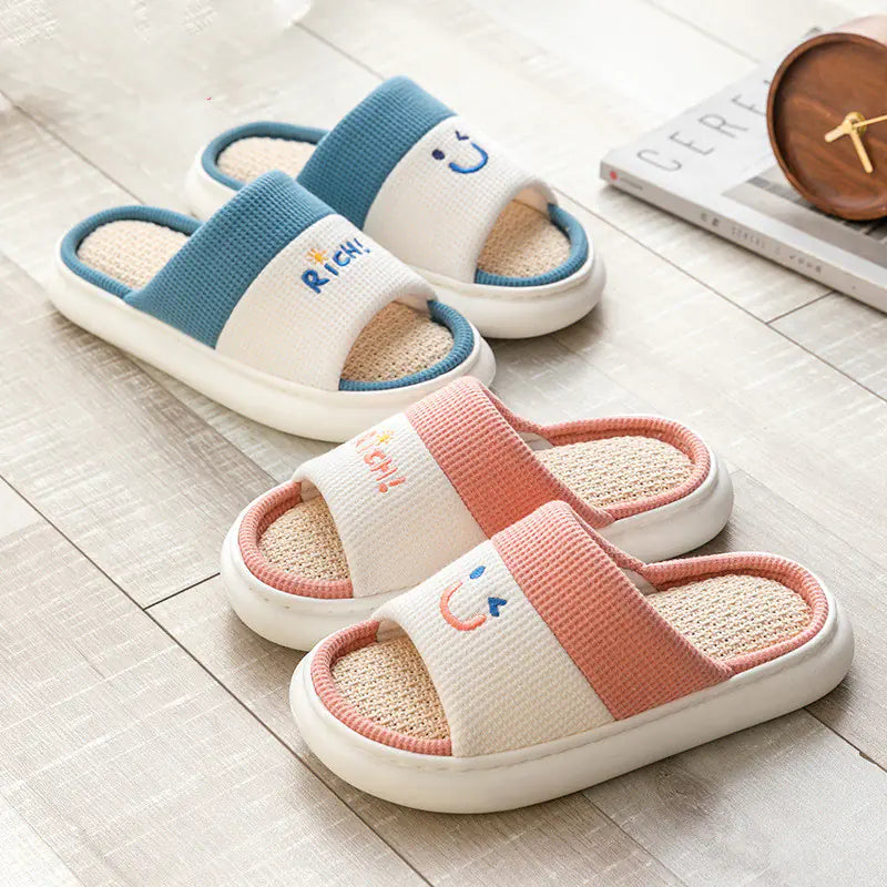 Couples Thick Bottom Cotton Linen Slippers for All Seasons