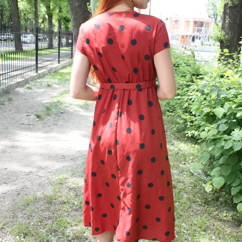 Polka Dot Print Tie Dress - Fashionably Casual