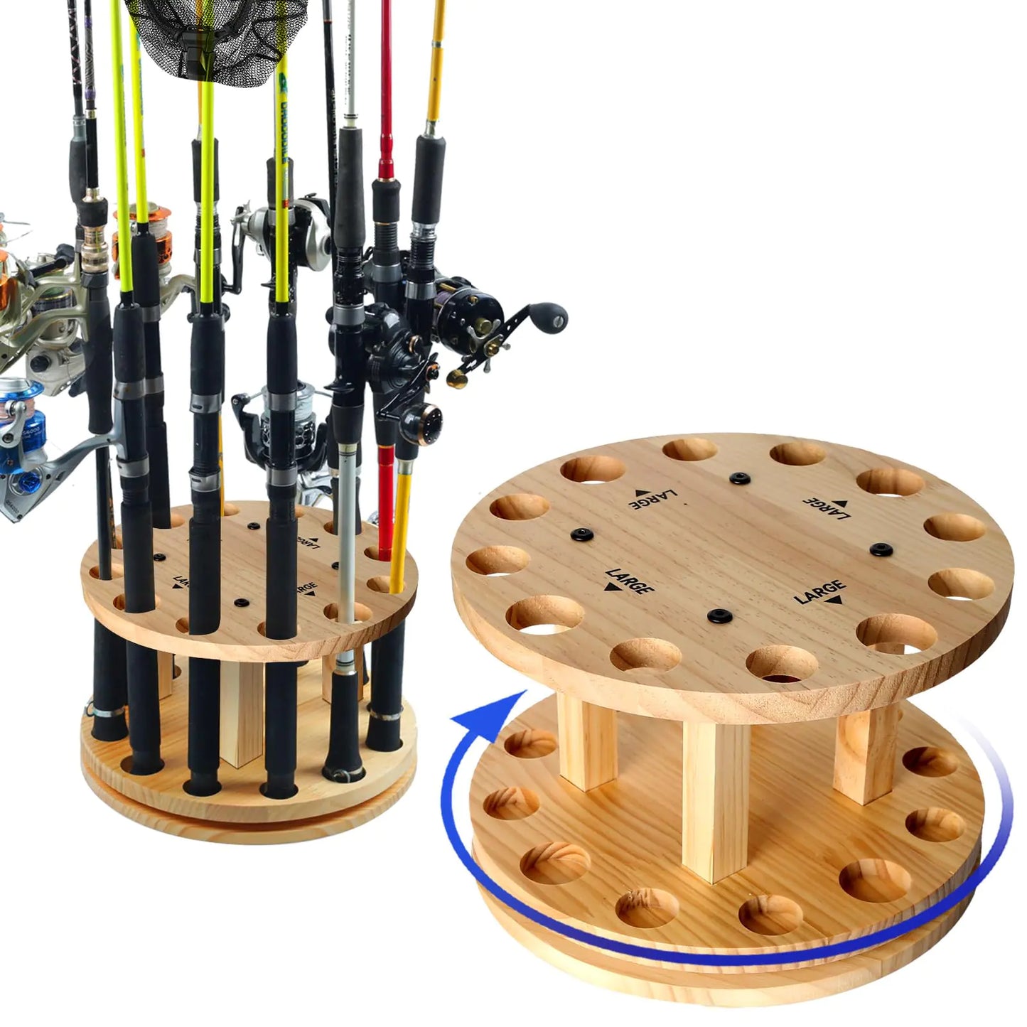CuffUp Fishing Rod Holders for Garage 360 Degree Rotating Base Fishing Gifts for Men Fishing Pole Holders Fishing Gear Equipment Fishing Rod Rack Fishing Rod Storage Organizer Holds up to 12 Rods