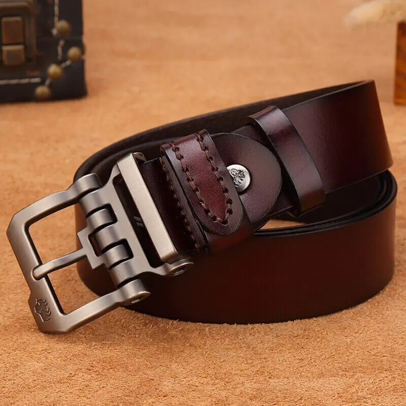 Men's Real Leather Casual Belt with Business Buckle