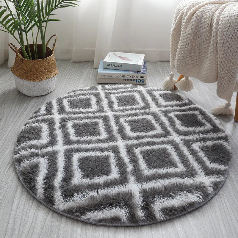 Nordic Style Tie-Dye Long Pile Area Rug (Round)