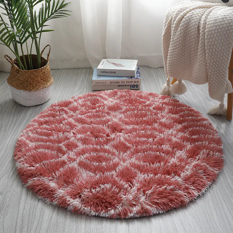 Nordic Style Tie-Dye Long Pile Area Rug (Round)