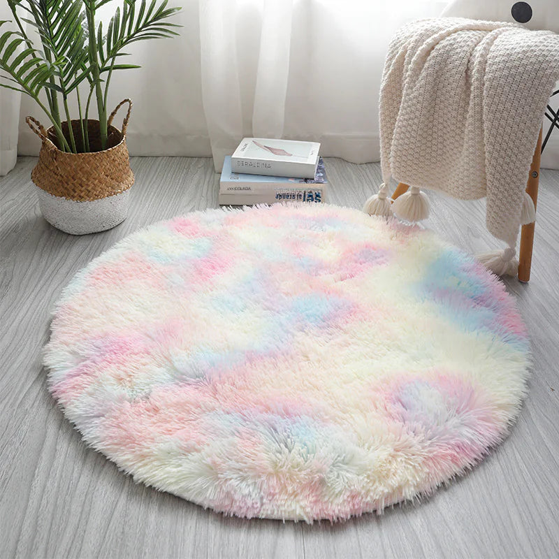 Nordic Style Tie-Dye Long Pile Area Rug (Round)