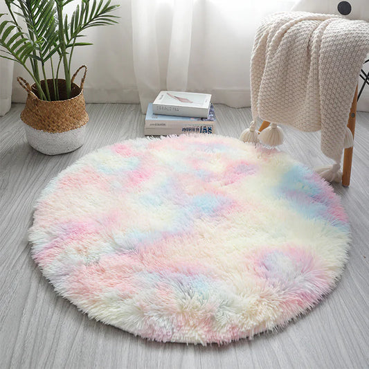 Nordic Style Tie-Dye Long Pile Area Rug (Round)