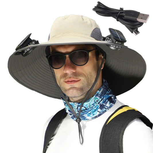 Outdoor Fishing Hat with Solar Fan