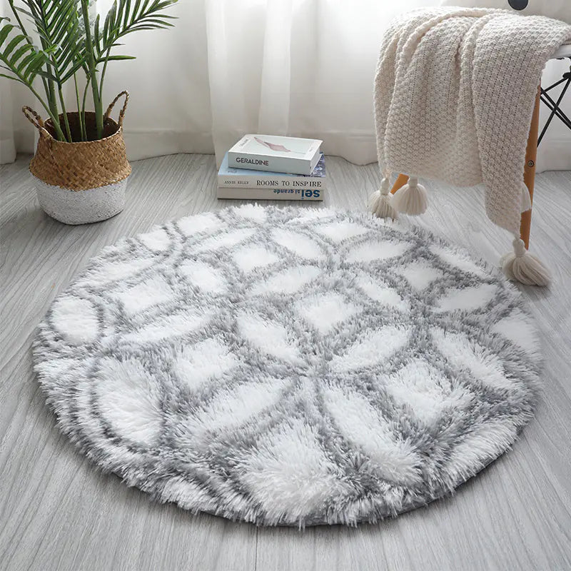 Nordic Style Tie-Dye Long Pile Area Rug (Round)