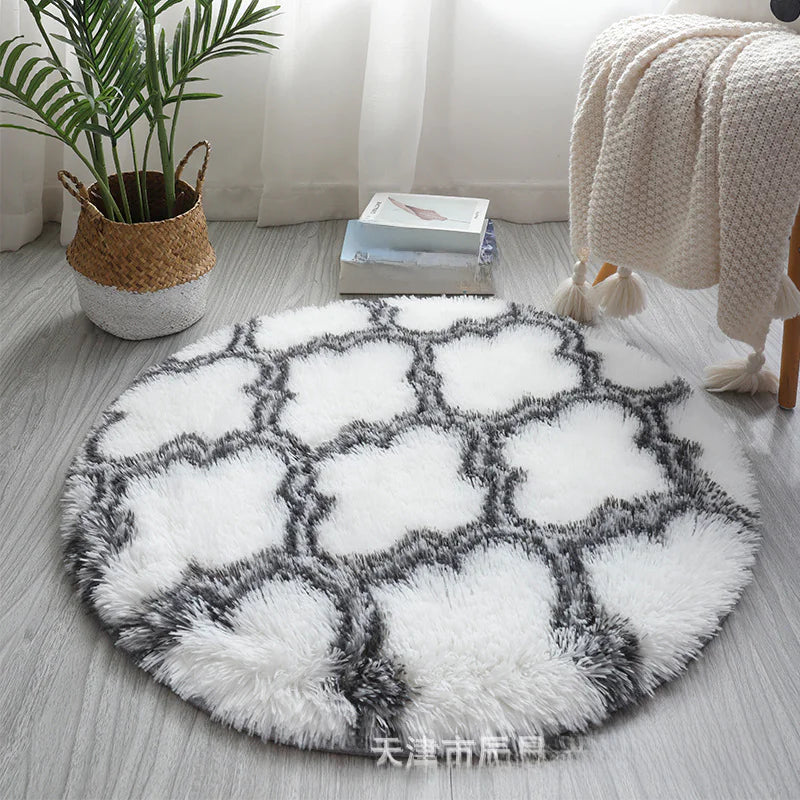 Nordic Style Tie-Dye Long Pile Area Rug (Round)