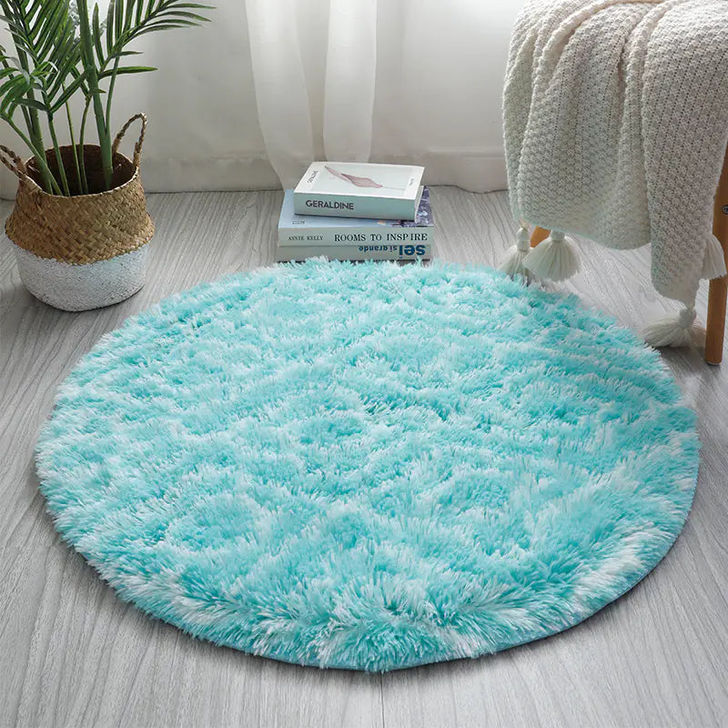 Nordic Style Tie-Dye Long Pile Area Rug (Round)