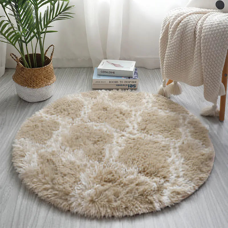 Nordic Style Tie-Dye Long Pile Area Rug (Round)