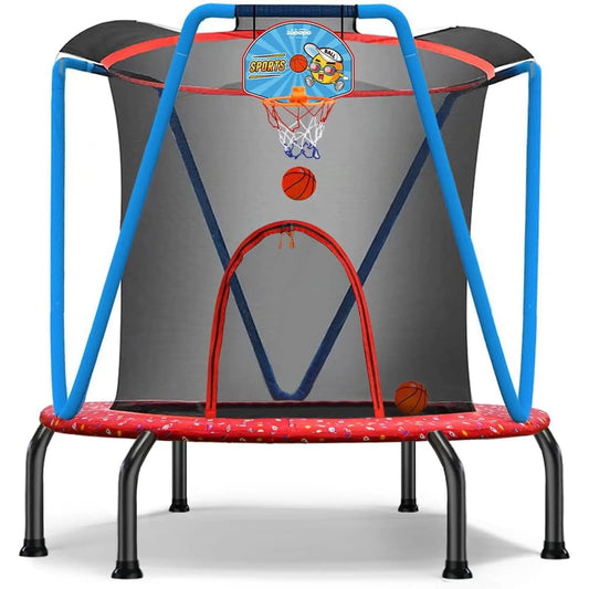Zupapa No-Gap Design Trampoline for Kids Toddler Indoor Outdoor Small Trampolines for Baby with net Basketball Hoop for Age 2-5 54 66