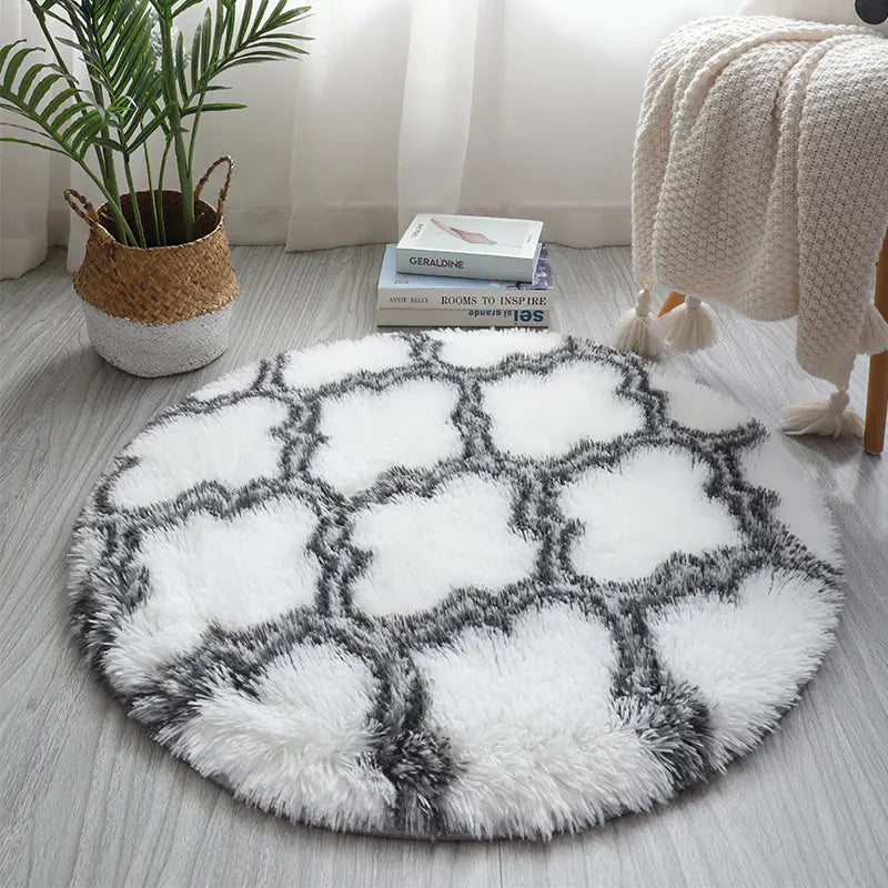 Nordic Style Tie-Dye Long Pile Area Rug (Round)