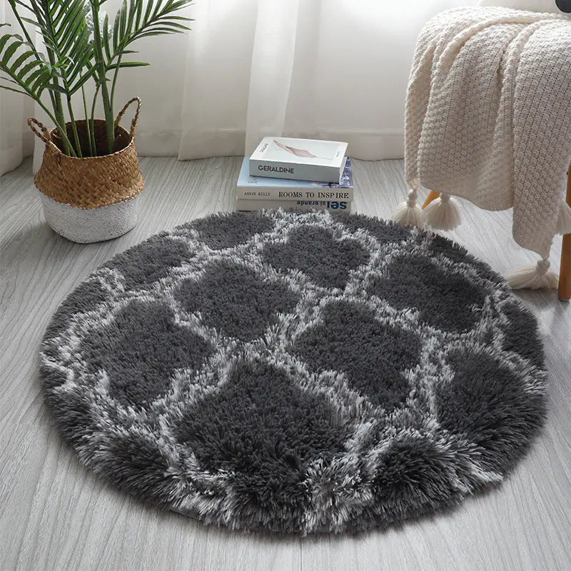Nordic Style Tie-Dye Long Pile Area Rug (Round)