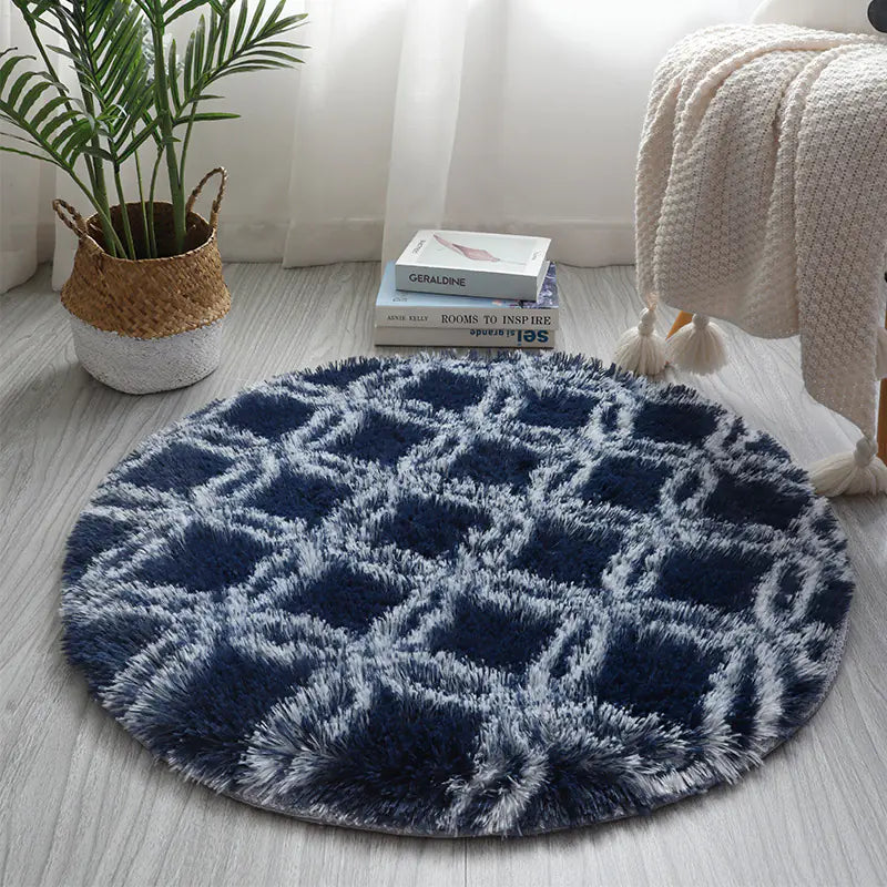 Nordic Style Tie-Dye Long Pile Area Rug (Round)