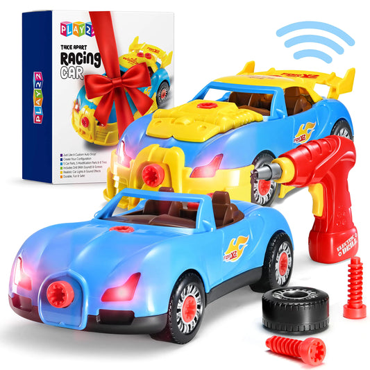 Play22 30 Pcs Take Apart Racing Car Toddler Toys Set - Build Your Own Car with Drill Engine Sounds & Lights - Toy Car Constructions Set Stem Building Learning Education Toys for Kids Ages 3+ Years