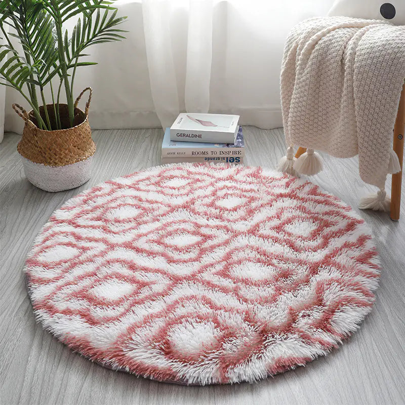 Nordic Style Tie-Dye Long Pile Area Rug (Round)