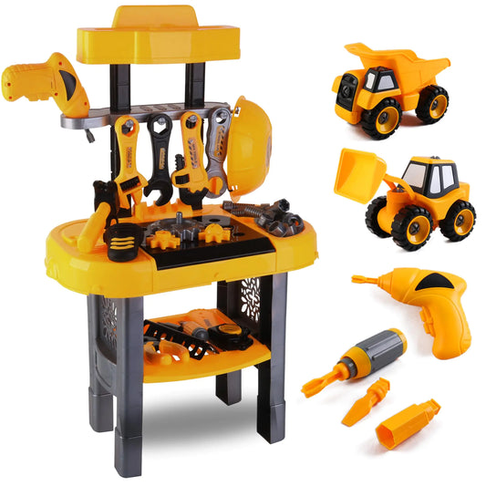 Tool Set with Electronic Toy Drill Pretend Play for Toddlers Construction Kits for Kids Ages 3-5 Years Old Toddler Boy Toys (Workbench)