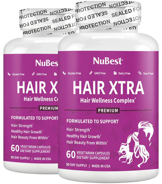 Hair Xtra - Hair Regrowth Vitamin for Faster Hair Growth - Hair Growth Vegan Capsules - Hair Thickening with Biotin Zinc MSM B Vitamins Choline - Hair Supplement Hair Regrowth Capsules - Pack 2