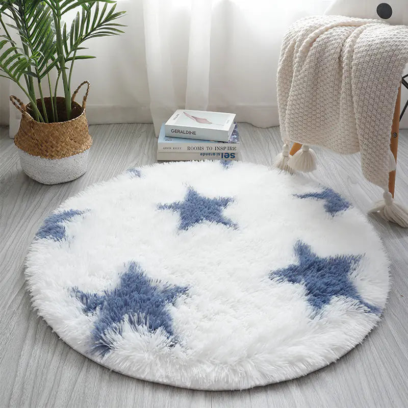 Nordic Style Tie-Dye Long Pile Area Rug (Round)