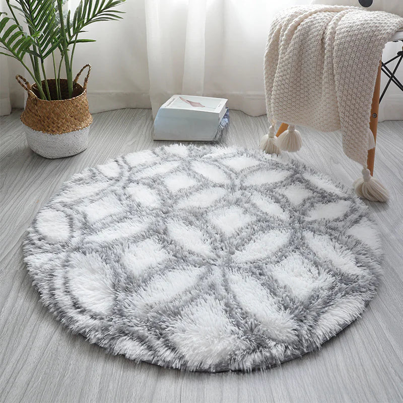 Nordic Style Tie-Dye Long Pile Area Rug (Round)