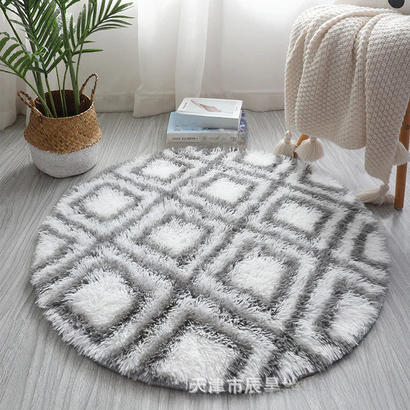 Nordic Style Tie-Dye Long Pile Area Rug (Round)