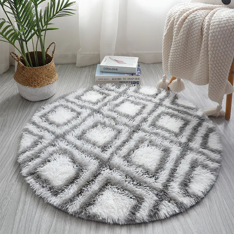Nordic Style Tie-Dye Long Pile Area Rug (Round)